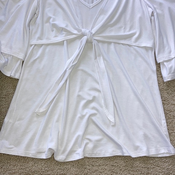 White Cold Shoulder Tie Front Top - Picture 13 of 14
